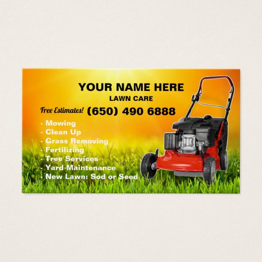 Mowing Service Business Card Lawn Care (正面)