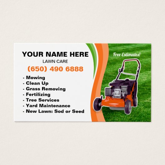 Mowing Service Business Card Lawn Care (正面)