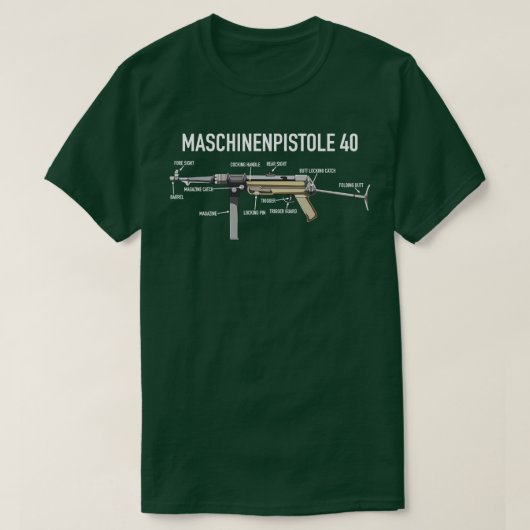 MP 40ドイツの有名な第2次世界大戦サブマシンガン図Gif Tシャツ (デザイン正面)