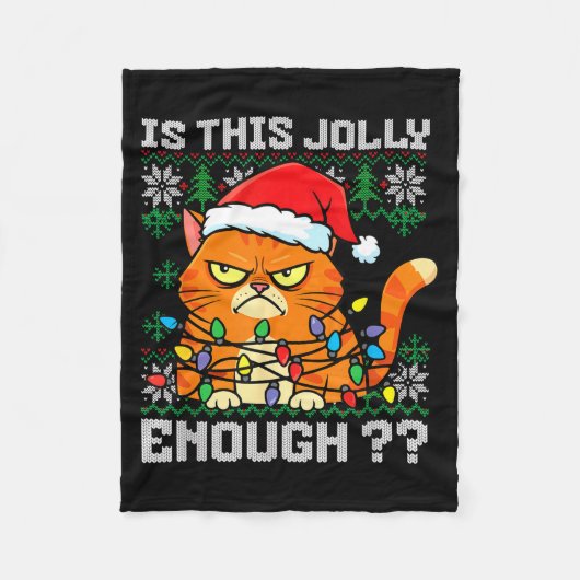 Mpy Christmas Cat Ugly Sweater Is This Jolly Enoug フリースブランケット (正面)