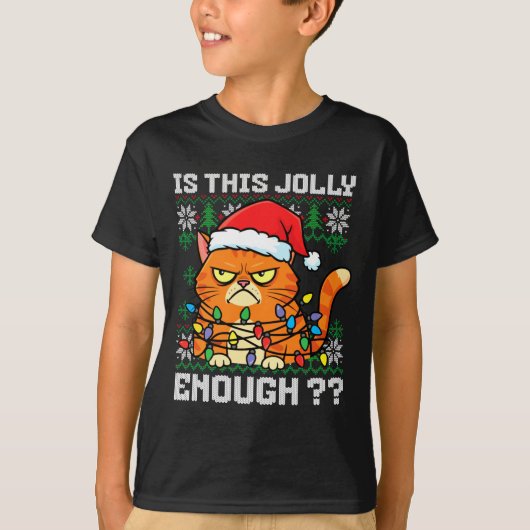 Mpy Christmas Cat Ugly Sweater Is This Jolly Enoug Tシャツ (正面)