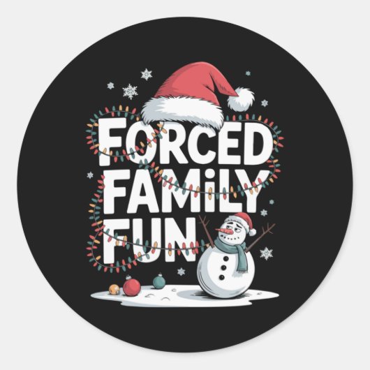 Mpy Snowman Forced Family Fun Xmas Lights Kids T S ラウンドシール (正面)