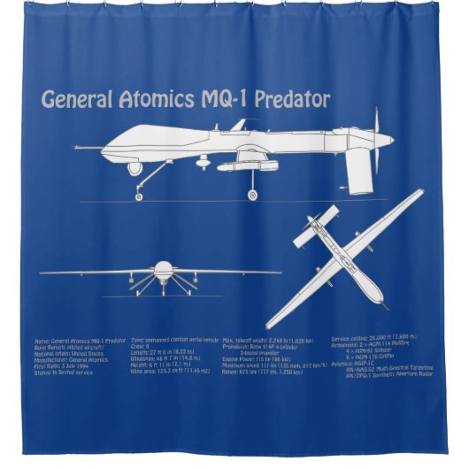 MQ-1プレデターUAV – 航空機設計図ABD シャワーカーテン (正面)