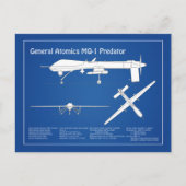 MQ-1プレデターUAV – 航空機設計図ABD ポストカード (正面)