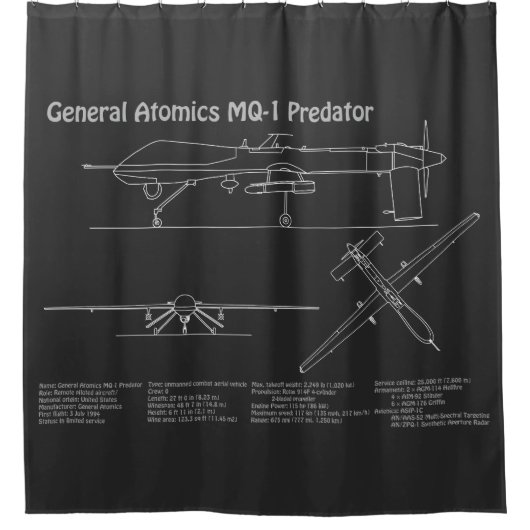 MQ-1プレデターUAV – 航空機設計図PD シャワーカーテン (正面)