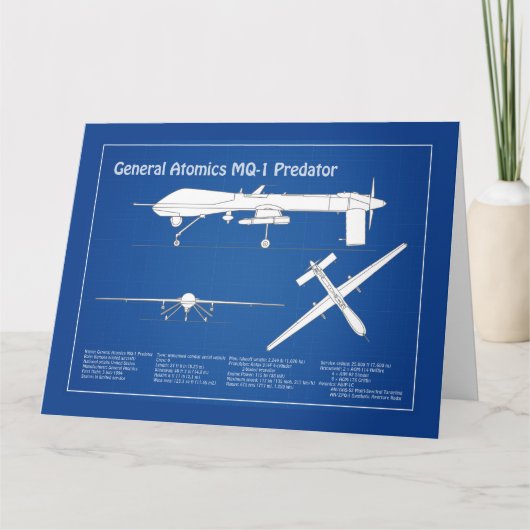 MQ-1 プレデター UAV - 飛行機設計図 ABD サンキューカード (正面)