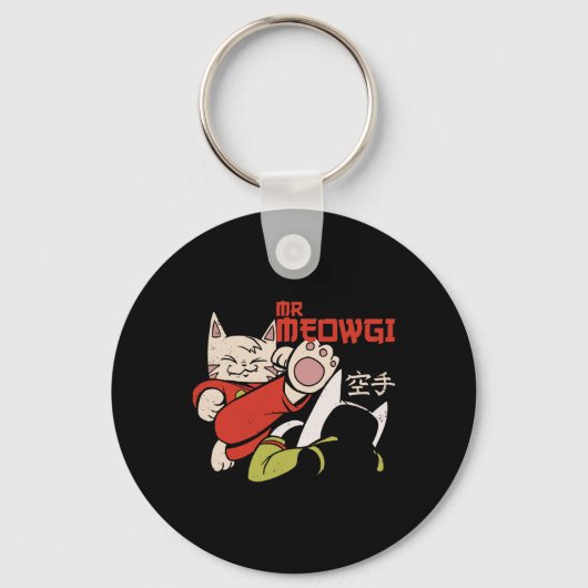 Mrおもしろい Meowgi Karate Cat Meowデザインメンズ キーホルダー (正面)