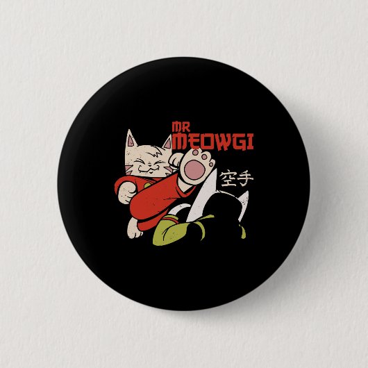 Mrおもしろい Meowgi Karate Cat Meowデザインメンズ 缶バッジ (正面)