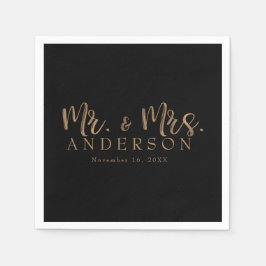 MRとミセス金ゴールドスクリプトタイポグラフィモダン ミニマル スタンダードカクテルナプキン