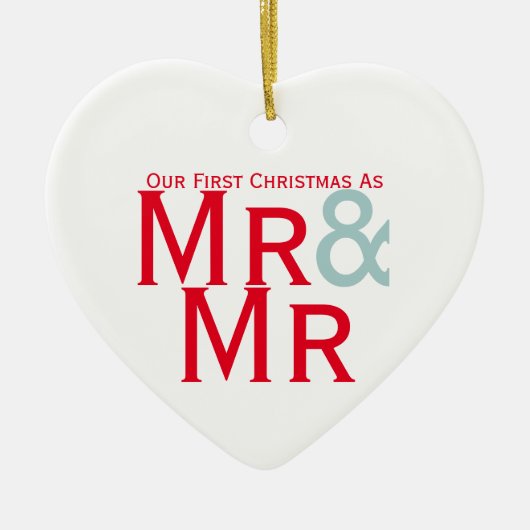 MrとMrの初めてのクリスマスをテーマにしたゲイ セラミックオーナメント (正面)