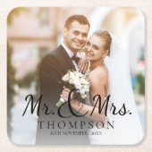 MRとMRSかわいい写真エレガント結婚披露宴 スクエアペーパーコースター (正面)