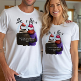 MrとMrsのスクリプトペアクリスマスデザイン Tシャツ