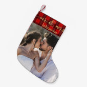 mrとmrs金ゴールドスクリプトnewlyweds写真 スモールクリスマスストッキング (正面 (吊り時))