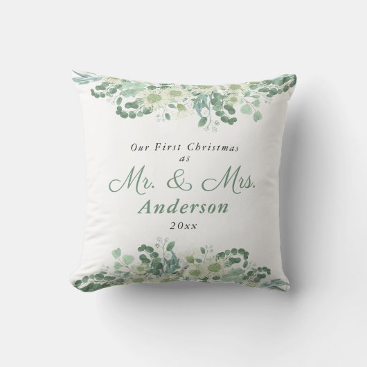 Mrエレガントとしての緑の初めてのクリスマスミセス クッション (正面)