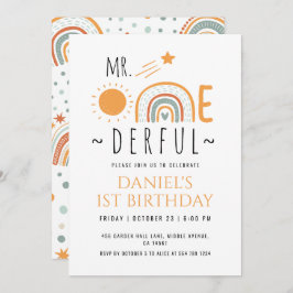 MRオネダーフルボホレインボーファースト誕生日ボーイ 招待状