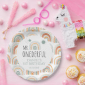 MRオネダーフルボホーレインボーファースト誕生日グリーン ペーパープレート (パーティー)