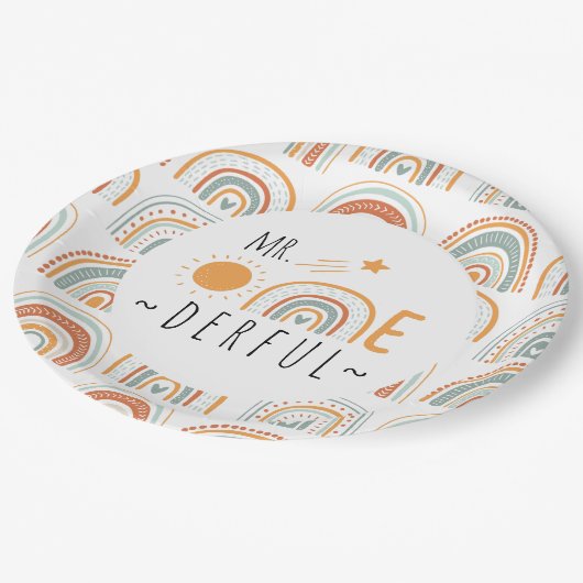 MRオネダーフルボホーレインボーファースト誕生日 ペーパープレート (アングル)