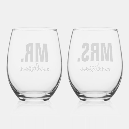 MRパーソナライズされたとMRS Nameの新結婚婚 ステムなしワイングラス (裏面)