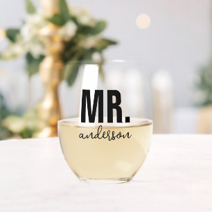 MRパーソナライズされたネームの結婚新婚 ステムなしワイングラス