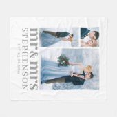 MRモダン AND MRS 3写真の記念結婚フリース フリースブランケット (正面(横))