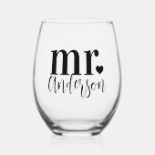 MR名パーソナライズされた結婚前 ステムなしワイングラス (正面)