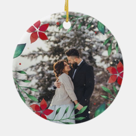 Mr.そしてミセス |クリスマス結婚したの最初の写真 セラミックオーナメント (裏面)