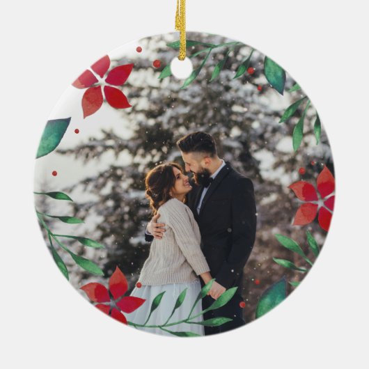 Mr.そしてミセス |クリスマス結婚したの最初の写真 セラミックオーナメント (裏面)