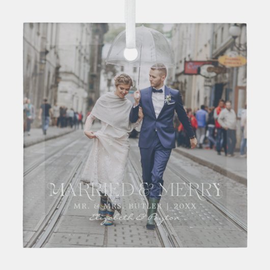 Mr.そしてミセス |写真結婚したとメリー初めてのクリスマス ガラスオーナメント (正面)