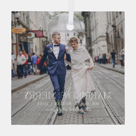 Mr.そしてミセス |写真結婚したとメリー初めてのクリスマス ガラスオーナメント (裏面)