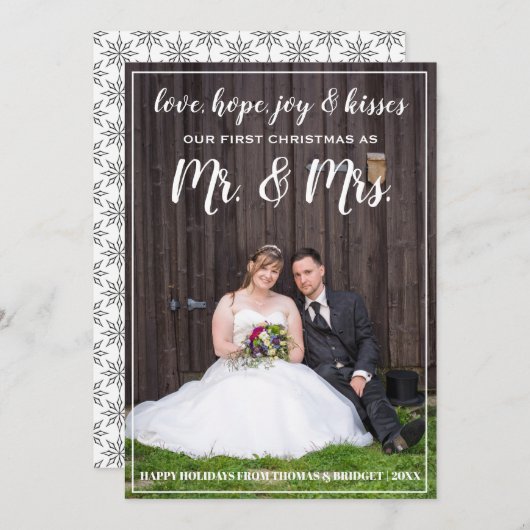 Mr.とミセス・初めてのクリスマスの新婚クリスマス シーズンカード (正面/裏面)