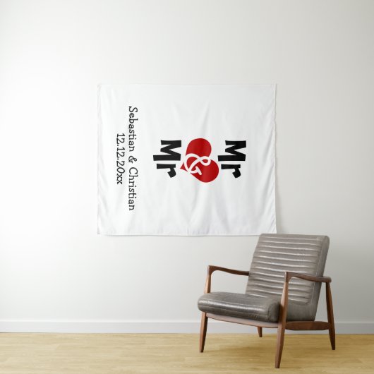 Mr. と Mr. フォトバックドロップ オーダーメイド同性婚ウェディング タペストリー (インサイチュ(横))