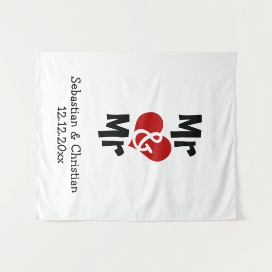 Mr. と Mr. フォトバックドロップ オーダーメイド同性婚ウェディング タペストリー (正面(横))