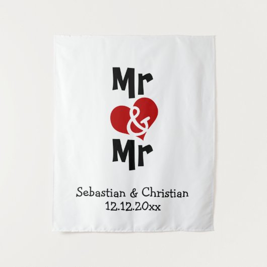 Mr. と Mr. フォトバックドロップ オーダーメイド同性婚ウェディング タペストリー (正面)