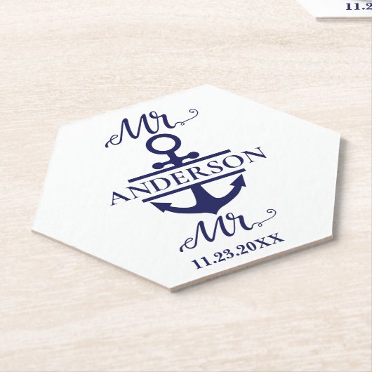 Mr.とMr.いかり航海のゲイ結婚式の引き出物 ペーパーコースター (アングル)