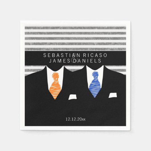 Mr.とMr.スーツとオレンジ・ブルー・タイズゲイ結婚 スタンダードカクテルナプキン (正面)