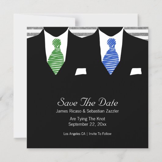 Mr.とMr.スーツとタイのゲイ日付を保存結婚 マグネット招待状 (正面)