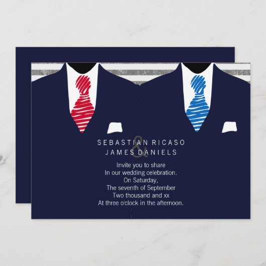 Mr.とMr.スーツとタイのゲイ結婚ズ（ブルーレッド） 招待状 (正面/裏面)
