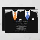 Mr.とMr.スーツとタイ（オレンジ/ブルー）ゲイ結婚 招待状 (正面/裏面)