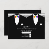 Mr.とMr.スーツレインボーネクタイゲイウェディングRSVP 出欠カード (正面/裏面)