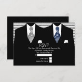 Mr.とMr.スーツGray Navy TiesゲイウェディングRSVP 出欠カード (正面/裏面)