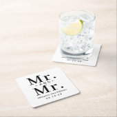 Mr.とMr.ブラックとホワイトのカスタムウェディングモノグラム スクエアペーパーコースター (インサイチュ)