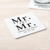 Mr.とMr.ブラックとホワイトのカスタムウェディングモノグラム スクエアペーパーコースター (アングル)