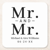 Mr.とMr.ブラックとホワイトのカスタムウェディングモノグラム スクエアペーパーコースター (正面)