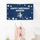 Mr.オネダーフル第1誕生日ボーイネイビーブルー金ゴールド 横断幕 (インサイチュ)