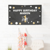 Mr.オネダーフル誕生日バナーボーイブラック金ゴールド 横断幕 (インサイチュ)