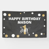 Mr.オネダーフル誕生日バナーボーイブラック金ゴールド 横断幕 (横)