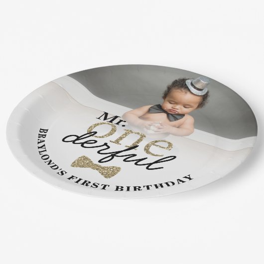 Mr.オネダーフル金ゴールド誕生日 ペーパープレート (アングル)