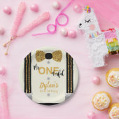 Mr.オネダーフル黒と金ゴールドの蝶ネクタイ ペーパープレート (パーティー)