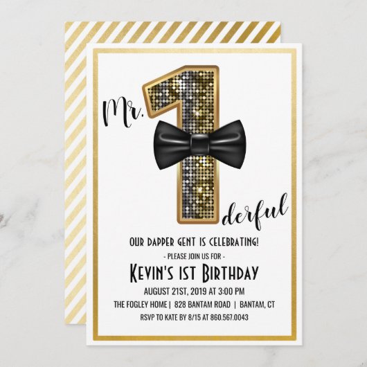 Mr.オネダーフル1歳の誕生日パーティの招待状 招待状 (正面/裏面)