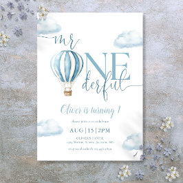 Mr.オンダーフルブルーホットエアバルーンボーイ第1誕生日 招待状